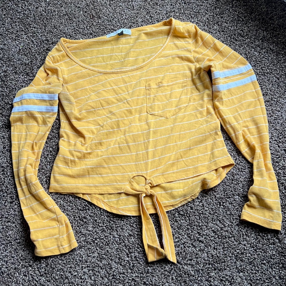 Planet Gold Yellow Long Sleeve Tie Front Blouse